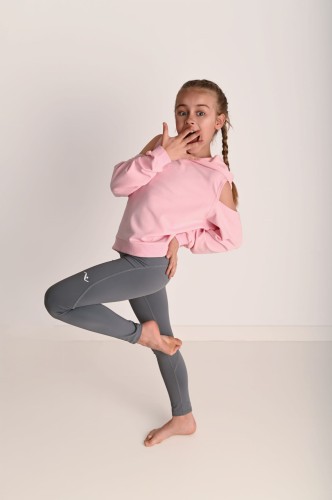 Bluza dziewczęca FLOW z odkrytymi ramionami pudrowy róż - luźna poza