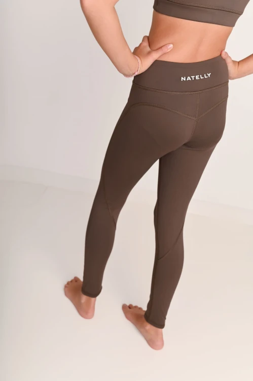 Komfortowe legginsy dziewczęce z przeszyciami ActiveGlow brązowe