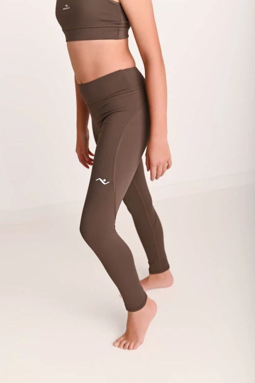Wygodne brązowe legginsy dziewczęce z przeszyciami ActiveGlow