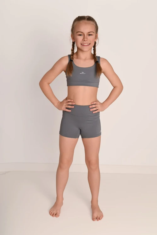 Szare krótkie getry dziewczęce z podwyższonym stanem Natelly