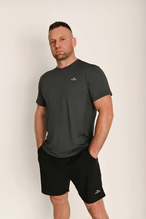 Szara męska koszulka z przeszyciami i odblaskiem Action