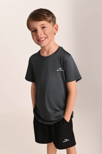 Szara koszulka chłopięca z przeszyciami i odblaskiem Action