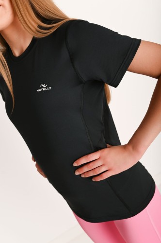 Czarna koszulka damska z przeszyciami i odblaskiem Action