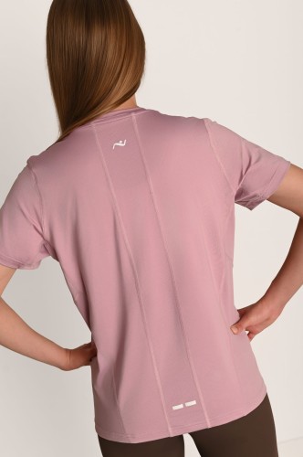 Wyjątkowa różowa damska koszulka z przeszyciami i odblaskiem Action